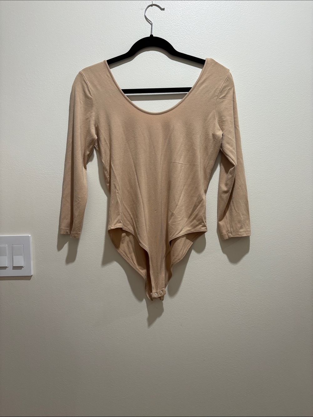 Long Sleeve Scoop Neck Bodysuit in Nude Beige
